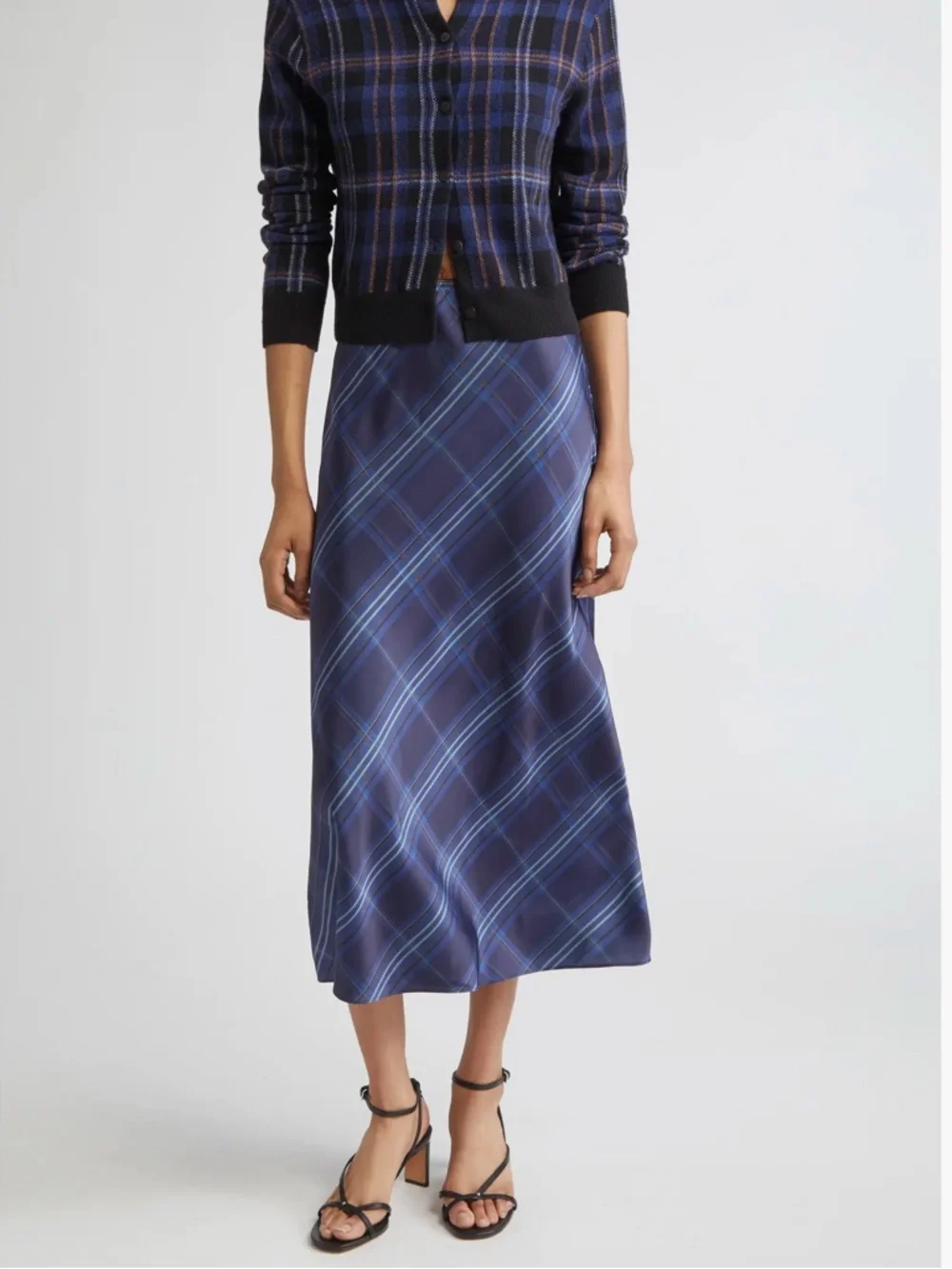 Vince Plaid Wool Cashmere Cardigan Boxy Crop S